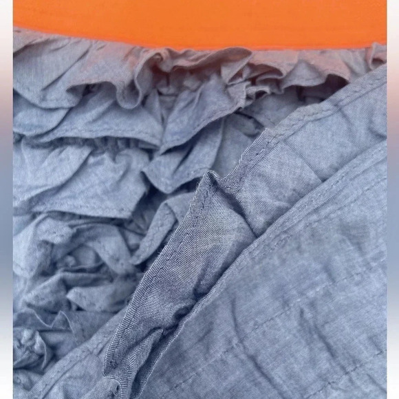 J. Crew Cotton Lucca Chambray Tiered Ruffle Mini Skirt Neon Waistband Size XS - Picture 4 of 6